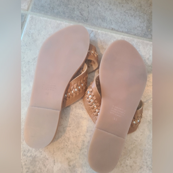 Monk & Lou sandals brown with silver woven accent leather womens 38 (7) - Picture 2 of 4